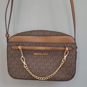 Michael Kors Brown and Gold Crossbody Bag with Signature Monogram